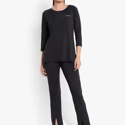 Wearjukebox Black T-Shirt & Ultra Light Slit Pant Set-image-24