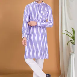 SHIWAM ETHNIX Ikat Printed Band Collar Regular Kurta With Pyjamas-picture-24