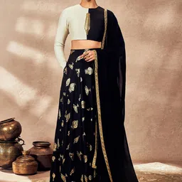 Masaba Foil Printed Thread Work Ready to Wear Lehenga & Blouse With Dupatta-picture-14