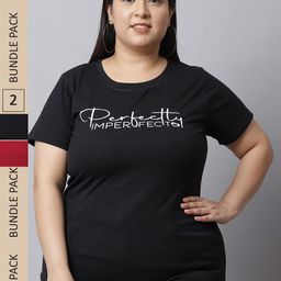 UnaOne Plus Size Pack Of 2 Typography Printed Cotton T-shirt-image-47