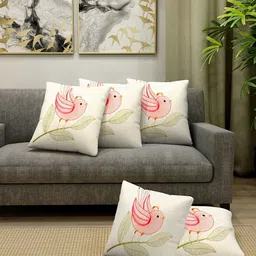 KLOTTHE Off-White & Red Set of 5 Abstract Square Cushion Covers-2