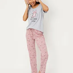max Women Grey Melange & Pink Printed Night suit 100% COTTON-picture-27