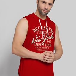 Juxar Printed Cotton Hooded Sleeveless Gym Vest-image-91