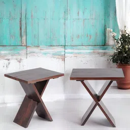 Ikiriya Red & Brown 2 Pieces Rectangle Shaped Sheesham Wooden Coffee Table-33