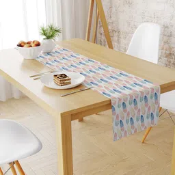STYBUZZ White & Blue Printed Table Runner-38