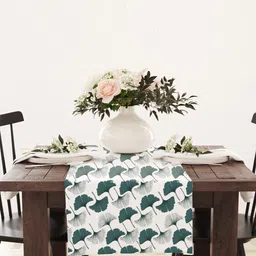 STYBUZZ White & Green Printed Table Runner-13