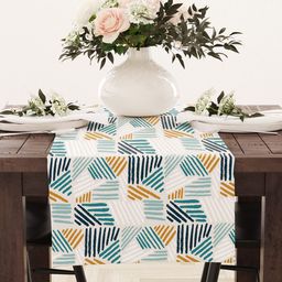STYBUZZ White & Blue Printed Table Runner-50