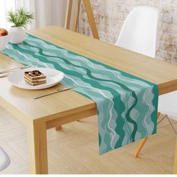 STYBUZZ Sea Green & White Printed Table Runner-2