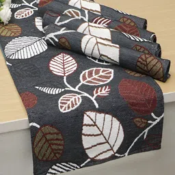 HOKIPO 5 Pieces Grey & White Floral Pattern Cotton Table Placemats With Runner-21