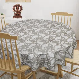 INDHOME LIFE Grey Ethnic Motif-Printed Pure-Cotton 4-Seater Table Cover-9