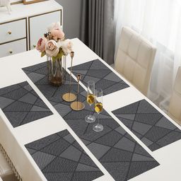 HOKIPO Black 5-Pieces Geometric Rectangular Table Placemats & Table Runner-33