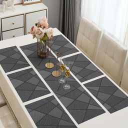 HOKIPO Black 7-Pieces Geometric Rectangular Table Placemats & Table Runner-8