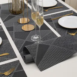 HOKIPO Black 7-Pieces Geometric Rectangular Table Placemats & Table Runner image 5