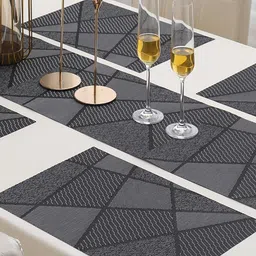 HOKIPO Black 5-Pieces Geometric Rectangular Table Placemats & Table Runner image 5