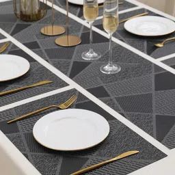 HOKIPO Black 7-Pieces Geometric Rectangular Table Placemats & Table Runner image 3