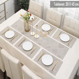 HOKIPO Beige 7-Pieces Geometric Rectangular Table Placemats & Table Runner image 4