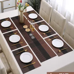 HOKIPO Brown 7-Pieces Geometric Rectangular Table Placemats & Table Runner image 5