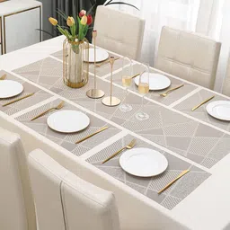 HOKIPO Beige 7-Pieces Geometric Rectangular Table Placemats & Table Runner image 3