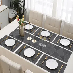 HOKIPO Black 7-Pieces Geometric Rectangular Table Placemats & Table Runner image 4