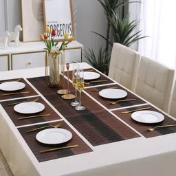 HOKIPO Brown 7-Pieces Geometric Rectangular Table Placemats & Table Runner image 4