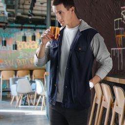 Campus Sutra Men Navy Blue Colourblocked Windcheater Outdoor Tailored Jacket-image-132