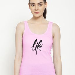 Friskers Women Pink & Black Typography Printed Tank Top-image-70