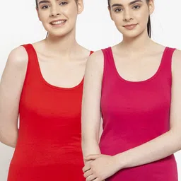 Friskers Pack Of 2 Red & Pink Tank Tops-image-1