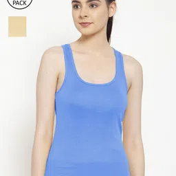 Friskers Women Pack Of 2 Beige & Turquoise Premium Cotton Rib Tank top-image-59