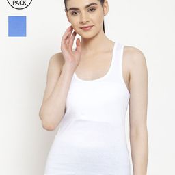 Friskers Women Pack Of 2 White & Turquoise Blue Solid Premium Cotton Tank Tops-image-96