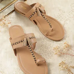 Anouk Women Woven Ethnic One Toe Flats with Tassels-13