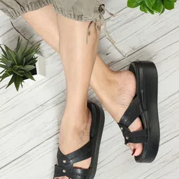 ELLE Textured Open Toe Flatform Heels With Laser Cuts image 2