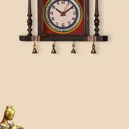 ExclusiveLane Brown Tribal Timing Warli Hand-Painted Teak Wooden Wall Clock 30 cm-image-32