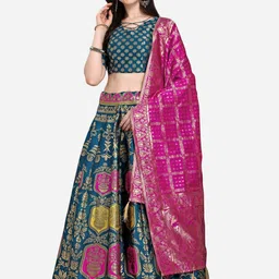 PURVAJA Teal & Pink Ready to Wear Lehenga & Blouse With Dupatta-54