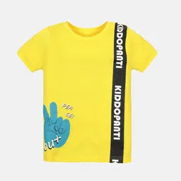 KiddoPanti Boys Yellow Typography Printed Cotton T-shirt-image-49