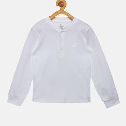 KiddoPanti Kids White Henley Neck T-shirt-34