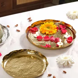 Nestasia Gold Toned 2 Pieces Decorative Aluminium Urli Pooja Thali-48