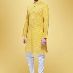 SHIWAM ETHNIX Geometric Printed Mandarin Collar Cotton  Thread Work Block Print Kurta image 3
