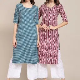 KALINI Women Pack of 2 Geometric Printed Crepe Kurta-image-37