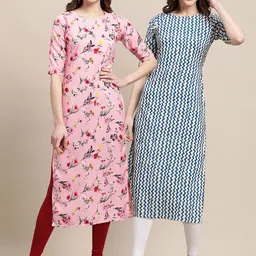 KALINI Women Pack of 2 Pink & White Floral Printed Crepe Kurta-image-41