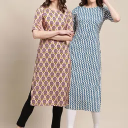 7Threads Women Blue & Beige Set Of 2 Ethnic Motifs Printed Crepe Kurta-image-36