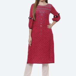 Rangriti Women Rust Ethnic Motifs Embroidered Flared Sleeves Thread Work Kurta-picture-7