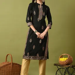 ANNSH APPAREL Ethnic Motifs Printed Mandarin Collar Straight Kurta-picture-21