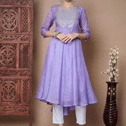 KALINI Yoke Design Anarkali Pleated Thread Work Chanderi Cotton Kurta-picture-1