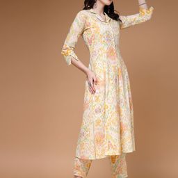 Indibelle Abstract Printed Cuban Collar A-Line Cotton Kurta image 4