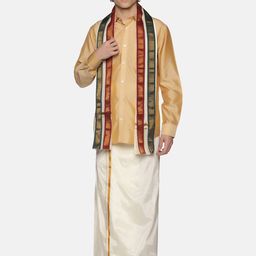 Sethukrishna Men Cream-Coloured Solid Art Silk Dhoti-image-45