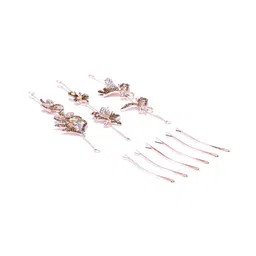 Kord Store Women Rose Gold Stone Leaf Design Set Of 3 Tiara-21