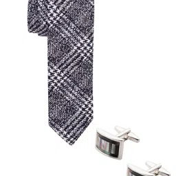 The Tie Hub Men Navy Blue & White Tie & Cufflink-image-23