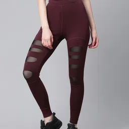 Blinkin Women Burgundy Solid Mesh Insert Tights-image-7