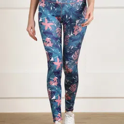 Rock Paper Scissors Women Blue & Pink Floral Printed Ankle-Length Gym Tights-picture-7