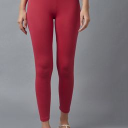 elleven Women Red Solid Ankle Length Leggings-image-29